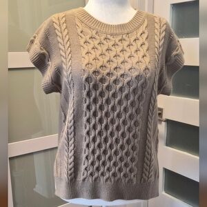Cable Knit Short Sleeve Sweater Top - Beige